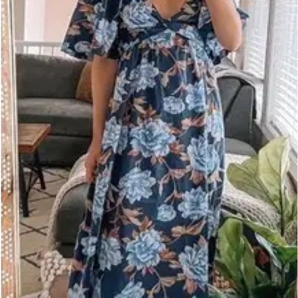 Abercrombie & Fitch Blue and White Ruffled Maxi Dress